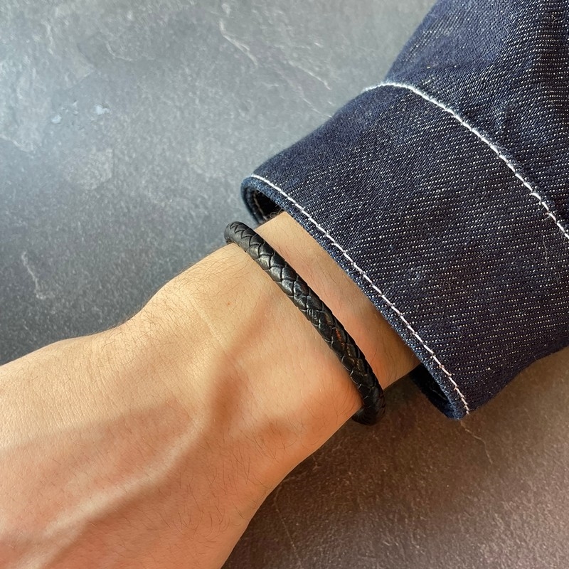 Rico\'s Læderarmbånd til mænd i flettet læder RC504G 3